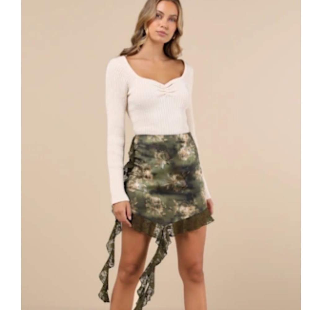 Lulu's Olive and Brown Floral Skirt